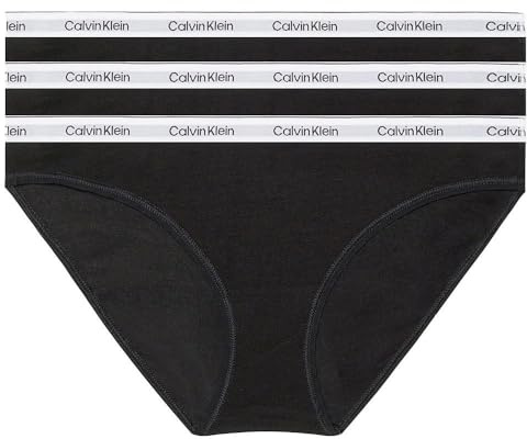 Calvin Klein Damen 3er Pack Slips Bikini Form Baumwolle mit Stretch, Schwarz (Black/Black/Black), L