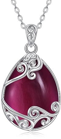 YAFEINI 925 Sterling Silber Amethyst Kette Filigrane Anhänger Halskette - Damen & Mädchen (T-Amethyst Mondstein)
