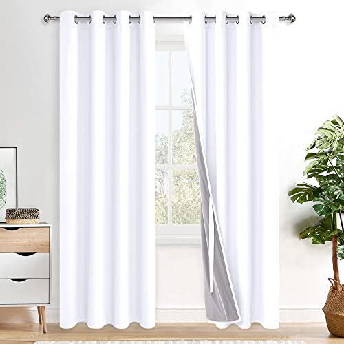 XWZO 100% Blickdicht Vorhänge Weiß Weiß, Doppellagige Dicker Verdunklungsvorhänge mit Ösen, Schallschutz Thermovorhänge 2er Set Schlafzimmer Gardinen, Blackout Curtain, 245x140 cm(HöhexBreite)