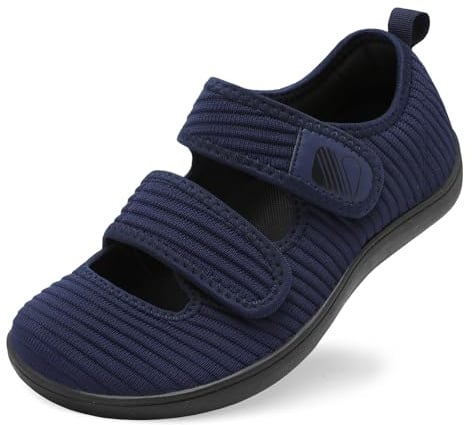 Besroad Womens Diabetic Walking Shoes Adjustable Swollen Feet Shoes Extra Wide Barefoot Sneakers 8Wide Navy