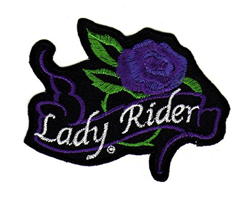 Lady Rider Rose Lila Aufnäher zum aufbügeln Bügelbild Aufbügler Bügelflicken Biker Patch Größe 9,0 x 6,0 cm