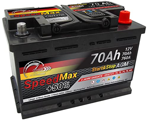 SMC Autobatterie Speed Max 70Ah Agm Start&Stop 12V 760A Starterbatterie für Autos mit hohem Energiebedarf Start-Stop ersetzt 65 70 Ah 75 80ah überlegene Leistung Pluspole Recht