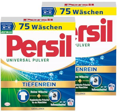 PERSIL Universal Pulver Tiefenrein Waschmittel 150 Waschladungen (2x 75 WL), Vollwaschmittel für reine Wäsche und hygienische Frische für die Maschine, effektiv von 20 °C bis 95 °C