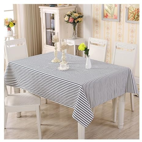 Epinki Tischtuch 90x150CM, Tischdecken Streifen Baumwolle, Tischwäsche Hochzeit Schmutzabweisend, Mitteldecke für das ganze Jahr, Blau