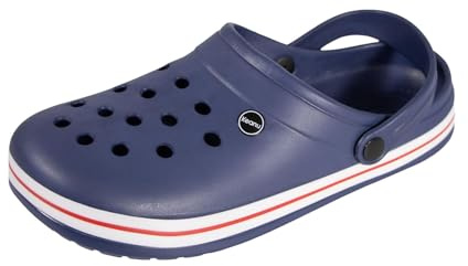 Keanu Unisex Contrast Band Clogs - Mens Ladies Lightweight Slip On Summer Shoes Sandal - UK Sizes 3-12 (Navy, 5-6)