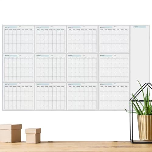 Großer Wandkalender, undatiert, nass und trocken abwischbar, Jahresplaner, blanko, undatiert, Jahreskalender, 12 Monate, löschbar, übergroßer Posterkalender für Heimbüros