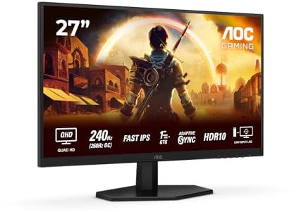 AOC Gaming Q27G42ZE - Monitor gaming Quad HD da 27 pollici, 240 Hz, 1 ms, comp. G-Sync, HDR10 2560x1440 nero-rosso, 27 inch QHD Fast IPS, 260 Hz, Supporto fisso
