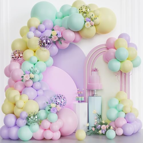 147Stück Pastell Macaron Luftballon Girlande Arch Kit, Rosa Lila Ballons Geburtstagsdekoration Mädchen für Geburtstag Baby Shower Party Dekoration