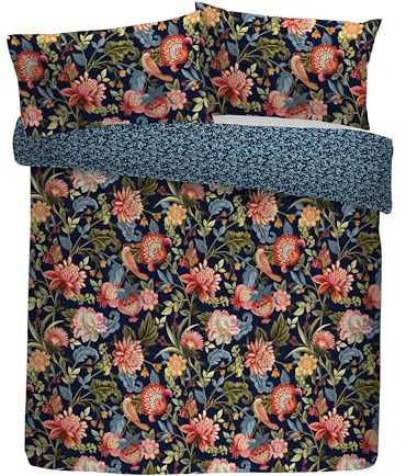 Dreams & Drapes Design Bejewelled Duvet Cover Set Single 140 x 200cm – 100% Cotton Navy Bedding, Ornate Jewel Pattern, Reversible