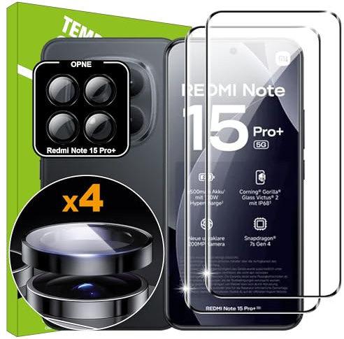 Lemxiee Cristal Templado para Xiaomi Redmi Note 15 Pro+ & 15 Pro Plus 5G & POCO M8 Pro 5G Protector pantalla [2+1 pieza] Vidrio templado Protector de Lente cámara