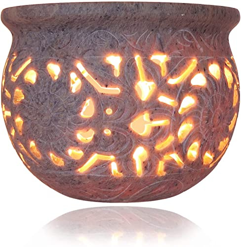 Budawi® XL Räucherstövchen aus Speckstein – Handgeschnitzt – mit Metallsieb – 14x11 cm – Räuchergefäß für Harze & Kräuter – Räucherhalter Deko – Boho Design