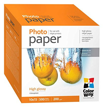 ColorWay Fotopapier Premium hochglänzend 200 g/m² 10x15 500 Blatt Sofort Trocken Wasserfest für alle Tintenstrahldrucker