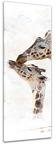 Keilrahmenbild - Aquarell - Giraffe - Bild auf Leinwand 40 x 120 cm einteilig - Leinwandbilder Bilder als Leinwanddruck Tierbild Malerei - Afrika - Giraffe und Ihr Junges