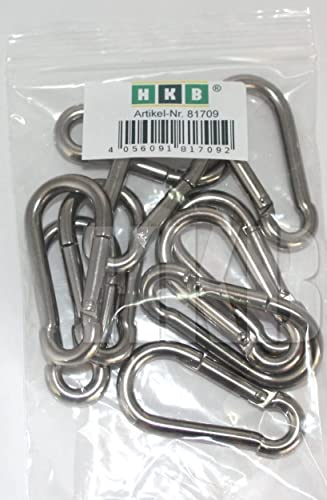 HKB ® 10 Stück Edelstahl, Karabinerhaken, V2A-Stahl, 6 x 60mm, Hersteller HKB, Artikel-Nr. 81709