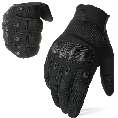 WTACTFUL Black Motorcycle Gloves, Touch Screen Full Finger Gloves for Cycling ATV Bike Motorbike Hunting Hiking Climbing Camping Riding Driving Work Outdoor Sports, Size Medium
