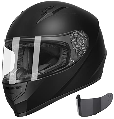 GLX GX11 Compact Motorcycle Helmet - Matte Black, Large - Full Face w/ Tinted Visor, DOT Approved