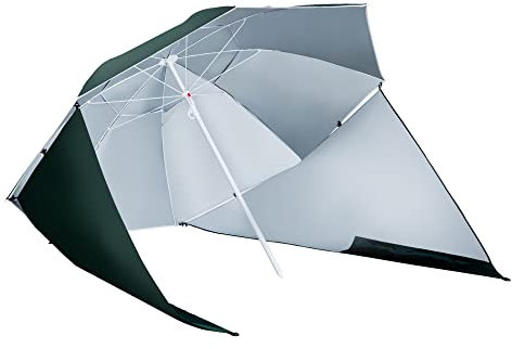 Outsunny Parasol de Plage Parasol abri Solaire Contemporain Protection UPF 50+ Sac Transport fourni Vert foncé