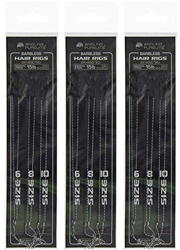 Angling Pursuits 18 Braid Carp Fishing Hair Rigs Size 6 8 10 6 Of Each Size Barbless Hand Tied for 12-20mm Baits Boilies