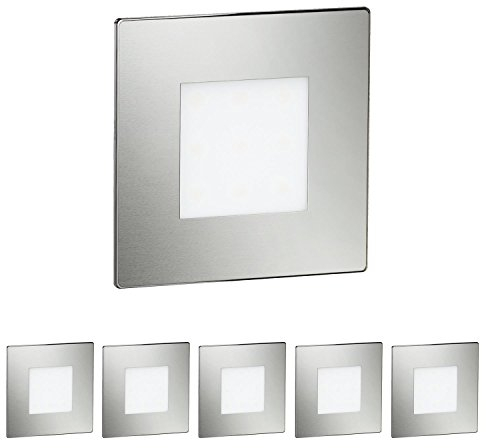 ledscom.de 6 Stück LED Treppenlicht/Wandeinbauleuchte FEX für innen und außen, eckig, edelstahl, 85 x 85mm, warmweiß