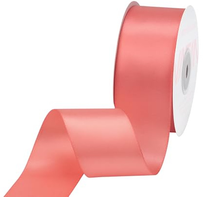 VATIN 38mm inches Wide Double Faced Polyester Light Coral Satin Ribbon Continuous Ribbon- 23 Metre, Perfect for Wedding, Gift Wrapping, Bow Making& Other Projects