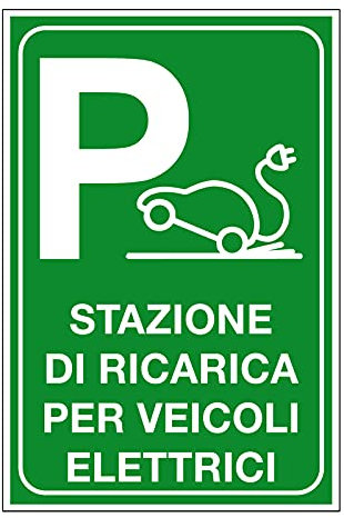 CARTELLO SEGNALETICO - stazione di ricarica per veicoli elettrici - Con Adesivo in Vinile e Pannello in Forex (Pannello 5mm Stampato)