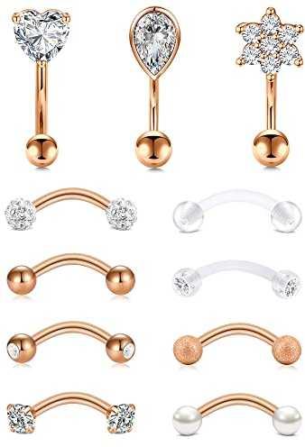 AceFun Rook Augenbrauen-Piercing-Schmuck Curved Barbell 16G 1.2MM 8MM Augenbrauen-Lippe Kurzbauchringe Daith Rook-Ohrringe für Damen Herren Roségold Herz CZ
