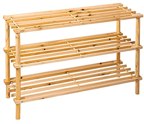 iTrend 3 Tier Wooden Shoe Rack - Large Storage Capacity Wooden Shoe Rack and Organiser - Multipurpose Rack - Classic Design - Ideal for Living Room, Bathroom, Hallway - Natural