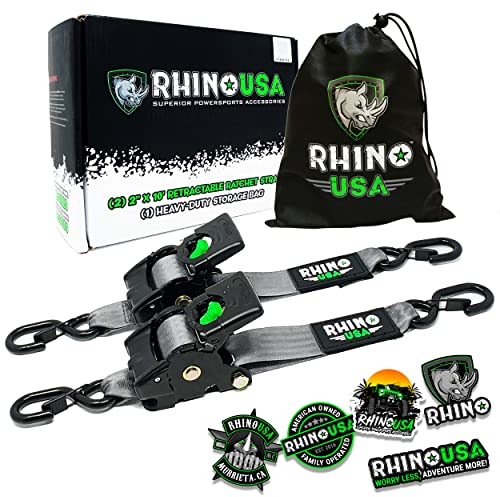 Cinghie di fissaggio a cricchetto retrattili (confezione da 2) - Resistenza alla rottura di 1360 kg, include (2) cinghie di fissaggio retrattili automatiche da 5 cm x 3 m con manici imbottiti - Grigio