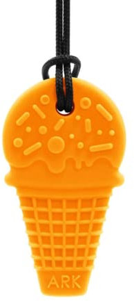ARK® Kauhalskette in verschiedenen Stärken und Formen mit einstellbarer Abreißleine und ATC Pflegeanleitung - Sensory Halskette, Beißblock, Kauen, Zahnen, Autismus (Eiswaffel, extra fest orange)