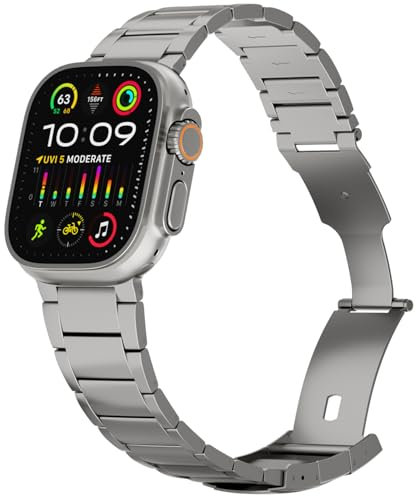FUNSTONE Cinturino in Titanio per Apple Watch Ultra 2 / Ultra, 49mm Banda di Ricambio per iWatch da Uomo, 22mm di Larghezza con Fibbia Pieghevole