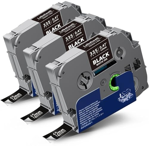 3x Labelwell kompatibel für Brother TZe-335 Schriftband Weiß auf Schwarz 12mm Laminiert Bänder für Brother P-touch PT-H100LB GL-H100 PT-D210VP PT-E110 H107B P700 PT-H105