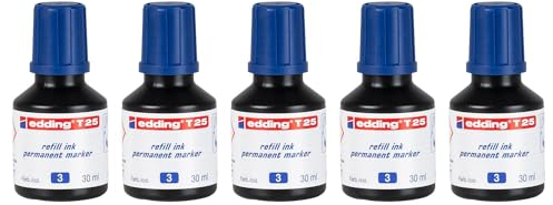 EDDING 5 x Nachfülltinte 30 ml T25 Tropfen für Permanentmarker, Blau
