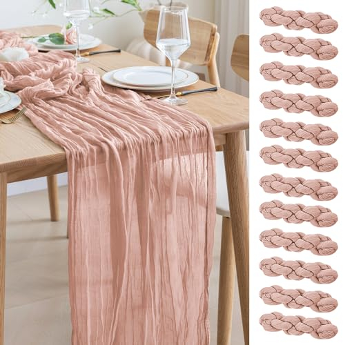 Asee'm 12PCS Tischläufer Käsetuch 300 x 90cm Staubiges Rosa Boho Transparente Läufer Tisch Hochzeit Gaze Stoff Rustikale Käse Tuch für Braut Dusche Party