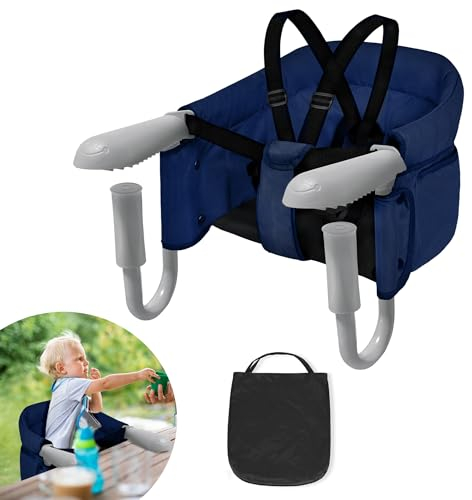 YRHome Faltbar Baby Tischsitz Babysitz Hochstuhl Sitzerhöhung Boostersitz Esszimmerstuhl zum Einhängen mit Anti-Rutsch-Klemmen für dicke Tischplatten für zu Hause & Unterwegs mit Tragetasche,Blau