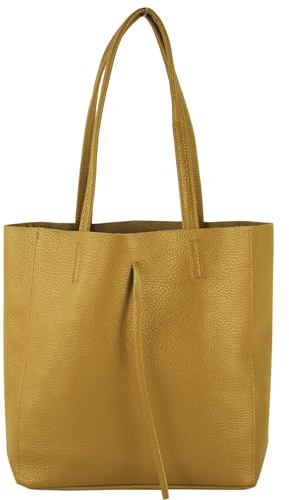 modamoda de - T253 - Ital. Henkeltasche mit Innentasche aus Leder, Farbe:Senfgelb