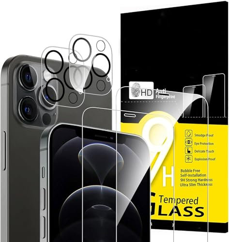 Screen Protector for iPhone 12 Pro Max Tempered Glass + Camera Lens Protector, [4 in 1], 9H Anti Scratch and Anti Shatter Film, [Case Friendly] HD Clear Premium, [2 Pack each]