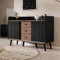 Merax Kommode Holz, Modernen Sideboard mit Schiebetüren, Schrank mit 3 Schubladen, für Wohnzimmer, Esszimmer & Schlafzimmer, 117,5x39,5x80 cm, Schwarz und Dunkles Holz