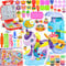 ZQEJEFD Knete Dough Set für Kinder, 59 Stück Knete Set Kitchen Creations Eismaschine Burgermaschine,Einhorn Friseur Knete Dough Set,Knete Zubehör mit 12 Dosen Knete,Spielzeug Geschenk Mädchen Junge 3+