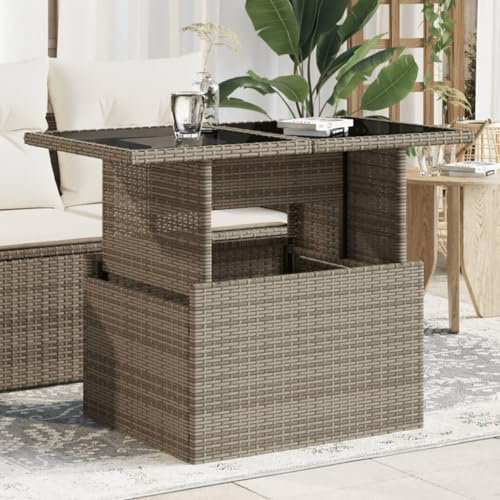 Homgoday Gartentisch mit Glasplatte Grau 100x55x73 cm Poly Rattan Balkontisch Garten Esstisch Terrassentisch Gartenmöbel Tisch für Garten Balkon Terrasse