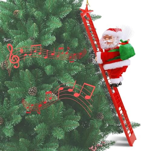UCAMP Weihnachtsmann auf Leiter,Elektrischer Weihnachtsmann Leiter,Santa Claus Climbing Ladder,Elektrische Kletterleiter Santa Claus,kreativ mit Musik, Kinder
