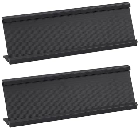 DELORIGIN 2 placas para nombre de escritorio de aleación de aluminio, 180 x 30 x 53 mm, para mesa, color negro, en forma de L, soporte para etiquetas, para escritorios, oficinas, habitaciones