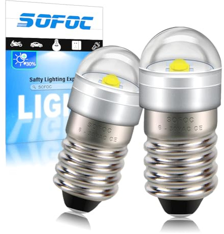 SOFOC-E10 LED Bulb 6-30V AC/DC Compatible 6000K Blanco Ideal para Iluminación Decorativa Lámparas Indicadores Bombilla para Linterna Base Estándar E10 2525-1SMD 2Pcs