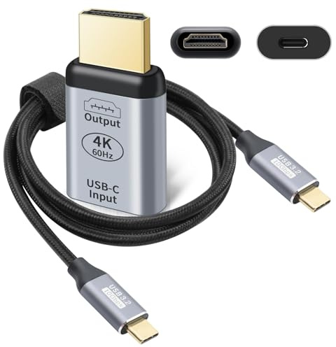 RUIZHI USB C to HDMI Adapter, 4K@60Hz, W/Type-C3.2 Gen2 USBC-USBC Cable, USB C to HDTV/DP Adapter for MacBook, Windows, Android, Phone & More, Type C 3.1 Gen2, Aluminium