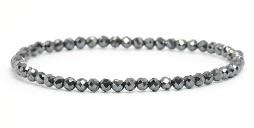 LAKADA Echtes Hämatit Edelstein Armband mit facettierten 4mm Perlen Heilstein Schutzstein Edelsteinarmband Glücksbringer Talisman Geschenk (Hämatit, 18CM)