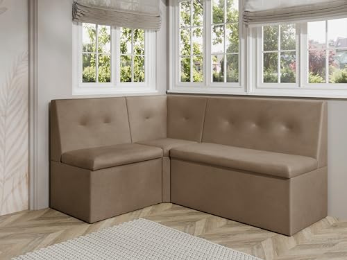 JKG Meble Eckbank fur Essizmmer - Eckbank Küche mit Aufbewahrungsbehälter - Modern Sitzecke Küche - Stoff Velours - gepolsterte Rückenlehne - Braun - Monolith 09-130x170 cm
