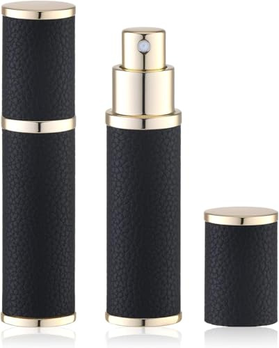 Lulupack Travel Perfume Atomiser Refillable - Leather Mini Perfume Refill Spray Bottles - Small Travel Size Portable Fragrance Bottle - Empty Cologne Filler Atomiser 10ml 2PCS Black