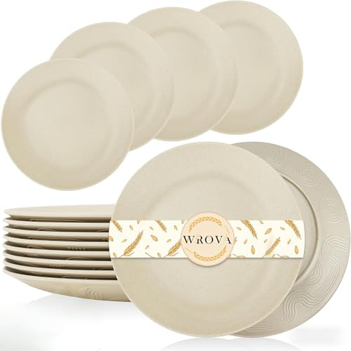 Wrova Unbreakable Side Plates - 9 Inch Dinner Plate Set of 8 - Dishwasher & Microwave Safe Plastic Plates Reusable - Lightweight Dinner Plate for Outdoor & Indoor - Beige