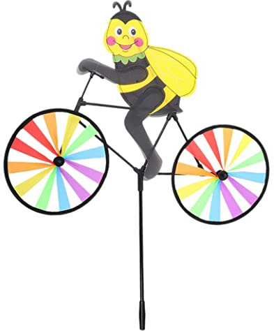 Hperu Garten-Windmühle mit Biene auf Fahrrad, niedlicher 3D-Bienen-Windspiel-Pfahl, Ornament für Kinderspielzeug und Dekoration im Freien, Tier-Windmühle