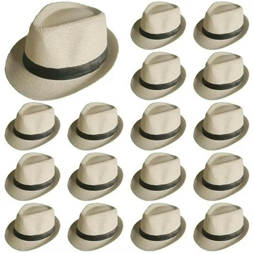 Fryloo Fischerhut Hut Kappe 20–100 Stück Fedora-Hut, Kurze Krempe, Sonnenschutz, Sommer, Hochzeit, Outdoor-Hut Für Männer Und Frauen, Klassischer Pork-pie-stil-beige-60 Pack