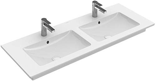 V&B Möbel-Doppelwaschtisch VENTICELLO 130x50cm, 2 HL, mit Überlauf, weiß